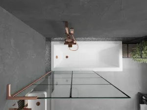 MEXEN/S - Next L vaňová zástena FIX 100 x 150, čierna vzor, meď kartáčovaná 895-100-000-03-77-65
