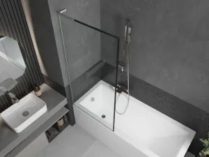 MEXEN/S - Next L vaňová zástena FIX 80 x 150, čierna vzor, nikel kartáčovaná 895-080-000-03-70-97