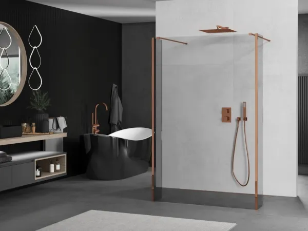 MEXEN/S - Kyoto Sprchová zástena WALK-IN voľne stojaca 110 x 30 x 30, transparent, ružové zlato 800-110-030-222-60-00-030