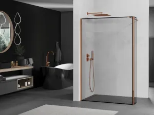 MEXEN/S - Kyoto Sprchová zástena WALK-IN 110 x 30, čierna vzor, ružové zlato 800-110-212-60-70-030