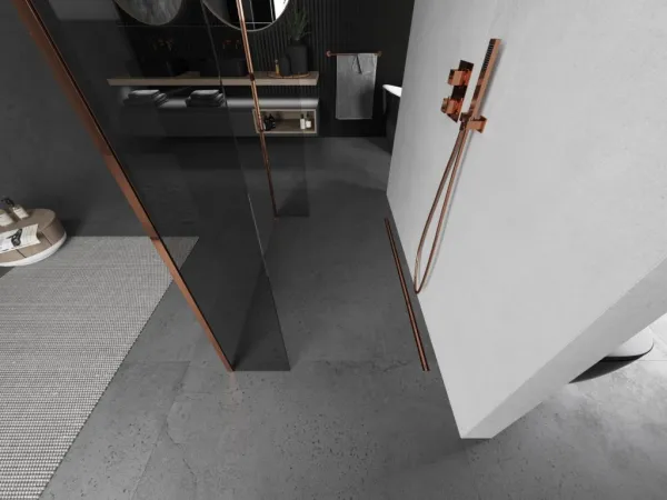 MEXEN/S - Kyoto Sprchová zástena WALK-IN voľne stojaca 120 x 30 x 30, transparent, ružové zlato 800-120-030-222-60-00-030