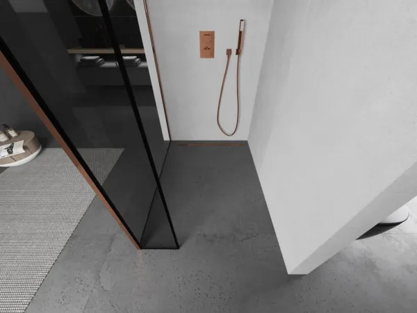 MEXEN/S - Kyoto Sprchová zástena WALK-IN 110 x 30, čierna vzor, ružové zlato 800-110-212-60-70-030