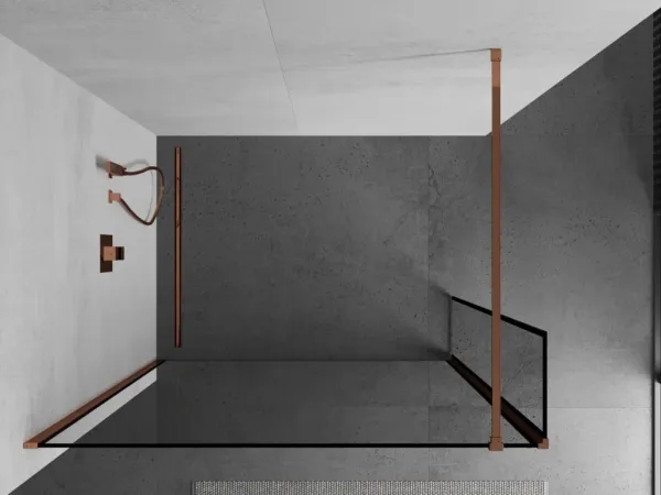 MEXEN/S - Kyoto Sprchová zástena WALK-IN 100 x 30, čierna vzor, ružové zlato 800-100-212-60-70-030