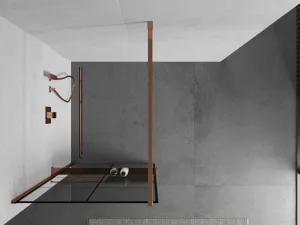 MEXEN/S - KIOTO Sprchová zástena WALK-IN s poličkou a držiakom uterákov 90 x 200, transparent/čierna 8 mm růžové zlato 800-090-121-60-77