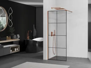 MEXEN/S - KIOTO Sprchová zástena WALK-IN 90x200 cm 8 mm, růžové zlato, čierny vzor 1 800-090-101-60-77