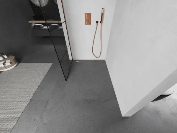 MEXEN/S - KIOTO Sprchová zástena WALK-IN 90x200 cm 8 mm, růžové zlato, čierny vzor 1 800-090-101-60-77
