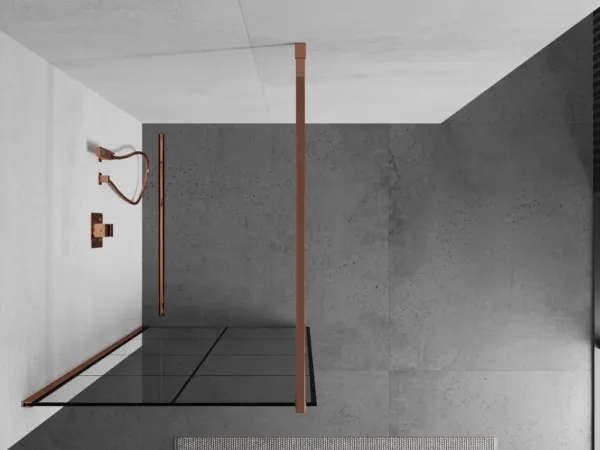 MEXEN/S - KIOTO Sprchová zástena WALK-IN 90x200 cm 8 mm, růžové zlato, čierny vzor 1 800-090-101-60-77