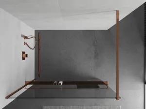 MEXEN/S - Kioto+ Sprchová zástena WALK-IN s poličkou a držiakom uterákov 125 x 200, transparent, ružové zlato 800-125-121-60-00