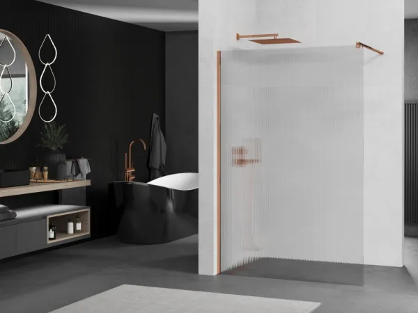 MEXEN/S - Kioto Sprchová zástena WALK-IN 120 x 200, prúžky 8 mm, růžové zlato 800-120-101-60-09