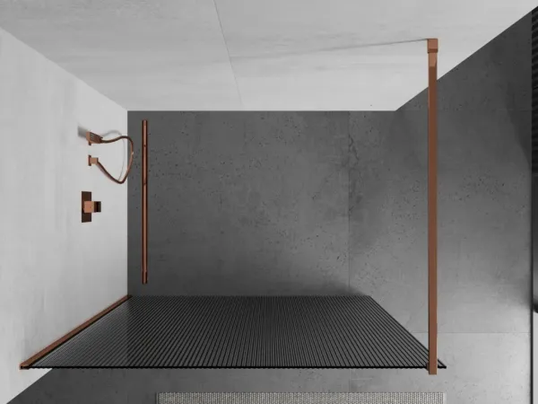 MEXEN/S - Kioto Sprchová zástena WALK-IN 120 x 200, prúžky 8 mm, růžové zlato 800-120-101-60-09