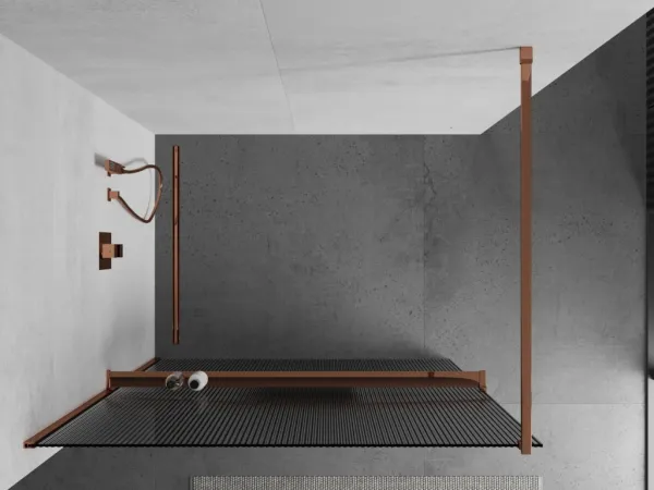 MEXEN/S - Kioto+ Sprchová zástena WALK-IN s poličkou a držiakom uterákov 100 x 200, prúžky 8 mm, růžové zlato 800-100-121-60-09