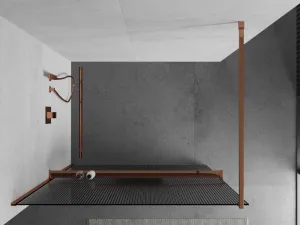 MEXEN/S - Kioto+ Sprchová zástena WALK-IN s poličkou a držiakom uterákov 100 x 200, prúžky 8 mm, růžové zlato 800-100-121-60-09