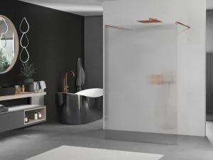 MEXEN/S - Kioto Sprchová zástena WALK-IN voľne stojaca 100 x 200, prúžky 8 mm, růžové zlato 800-100-002-60-09