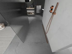 MEXEN/S - Kioto Sprchová zástena WALK-IN voľne stojaca 100 x 200, prúžky 8 mm, růžové zlato 800-100-002-60-09