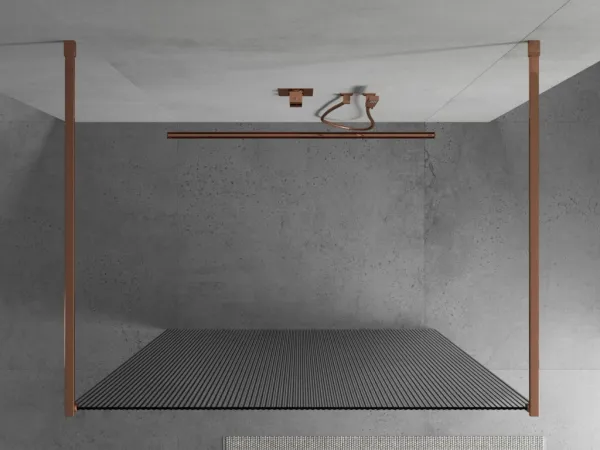 MEXEN/S - Kioto Sprchová zástena WALK-IN voľne stojaca 100 x 200, prúžky 8 mm, růžové zlato 800-100-002-60-09