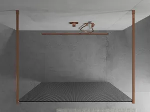 MEXEN/S - Kioto Sprchová zástena WALK-IN voľne stojaca 100 x 200, prúžky 8 mm, růžové zlato 800-100-002-60-09