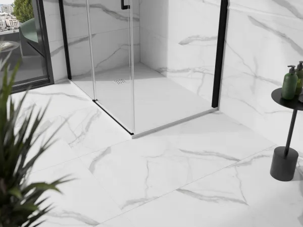 MEXEN/S - Stone+ obdĺžniková sprchová vanička 120 x 80, biela, mriežka biela 44108012-W