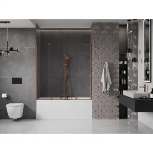 MEXEN/S - Velar Duo Dvojkrídlová posuvná vaňová zástena 150 x 150, transparent, růžové zlato 896-150-000-02-60