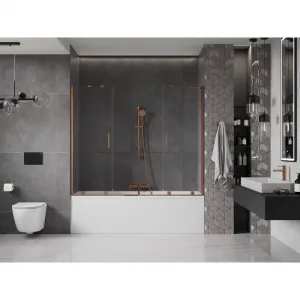 MEXEN/S - Velar Duo Dvojkrídlová posuvná vaňová zástena 200 x 150, transparent, růžové zlato 896-200-000-02-60