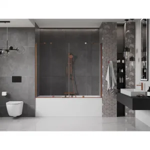 MEXEN/S - Velar Duo Dvojkrídlová posuvná vaňová zástena 200 x 150, transparent, růžové zlato 896-200-000-02-60