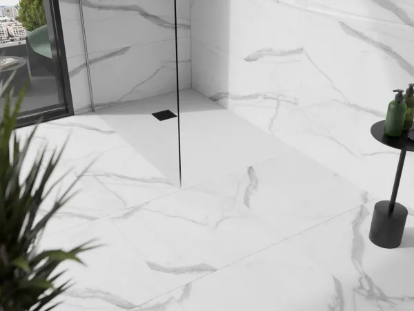 MEXEN/S - Stone+ obdĺžniková sprchová vanička 120 x 80, biela, mriežka čierna 44108012-B