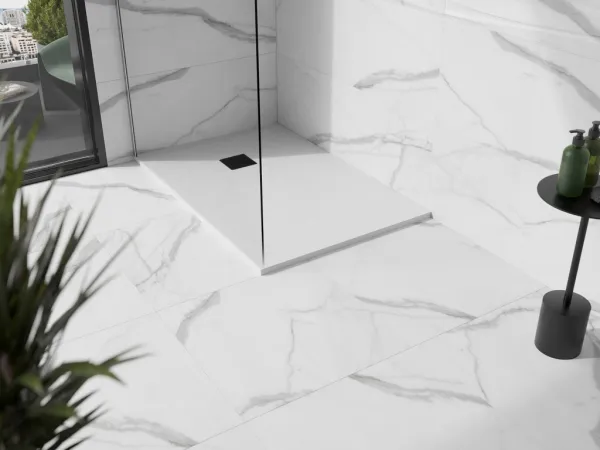 MEXEN/S - Stone+ obdĺžniková sprchová vanička 120 x 80, biela, mriežka čierna 44108012-B