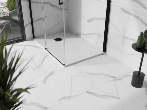MEXEN/S - Stone+ obdĺžniková sprchová vanička 120 x 80, biela, mriežka čierna 44108012-B