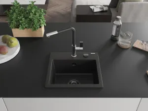 MEXEN/S MEXEN/S - Milo granitový drez 1-miska vrátane batérie Flora, čierna 6505-77-670401-07-B