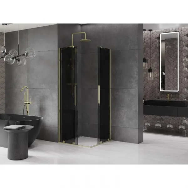 MEXEN/S - Velar Duo sprchovací kút, posuvné dvere 80 x 80, grafit, zlato 871-080-080-42-50
