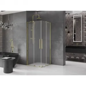 MEXEN/S - Velar Duo sprchovací kút, posuvné dvere 80 x 80, dekor, zlato 871-080-080-32-50