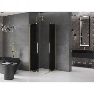 MEXEN/S - Velar Duo sprchovací kút, posuvné dvere 80 x 80, grafit, zlato kartáčovaná 871-080-080-42-55
