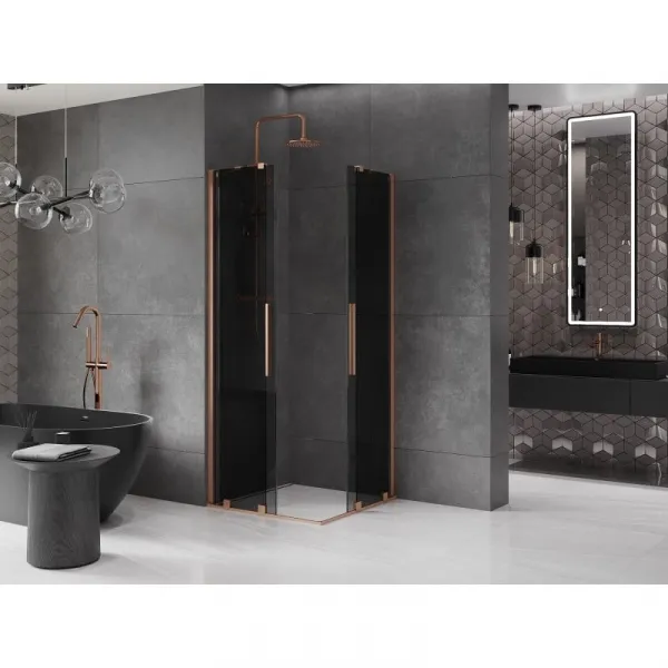 MEXEN/S - Velar Duo sprchovací kút, posuvné dvere 80 x 80, grafit, meď kartáčovaná 871-080-080-42-65