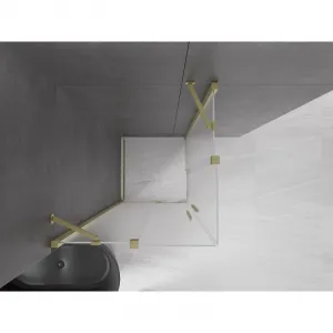 MEXEN/S - Velar Duo sprchovací kút, posuvné dvere 80 x 80, dekor, zlato kartáčovaná 871-080-080-32-55