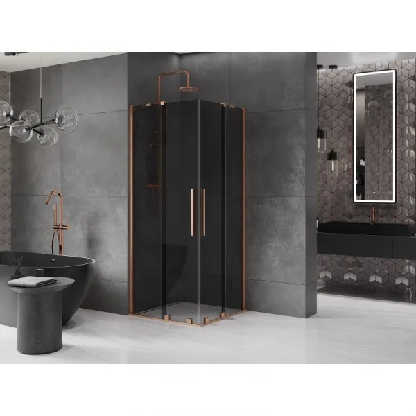 MEXEN/S - Velar Duo sprchovací kút, posuvné dvere 80 x 80, grafit, meď kartáčovaná 871-080-080-42-65