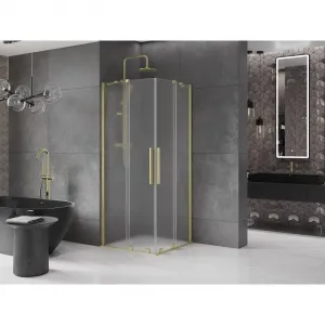 MEXEN/S - Velar Duo sprchovací kút, posuvné dvere 80 x 80, dekor, zlato kartáčovaná 871-080-080-32-55