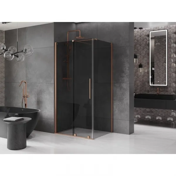 MEXEN/S - Velár sprchovací kút, posuvné dvere 90 x 80, grafit, meď kartáčovaná 871-090-080-41-65