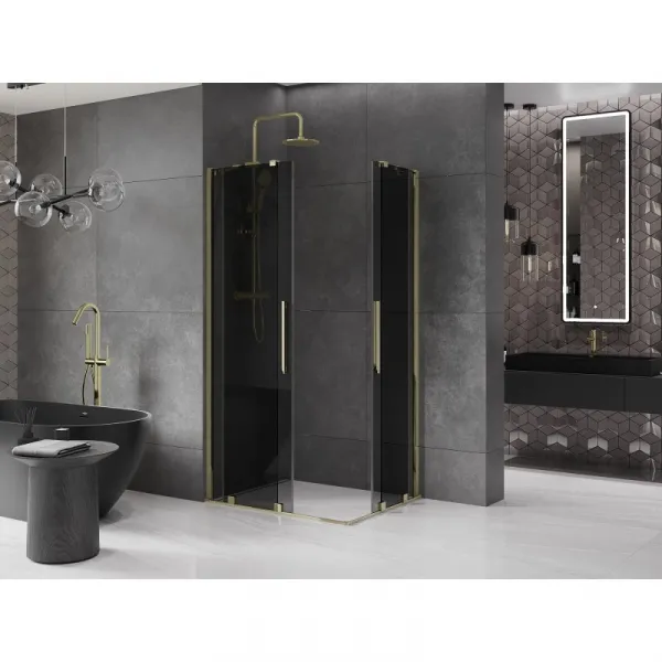 MEXEN/S - Velar Duo sprchovací kút, posuvné dvere 100 x 90, grafit, zlato 871-100-090-42-50