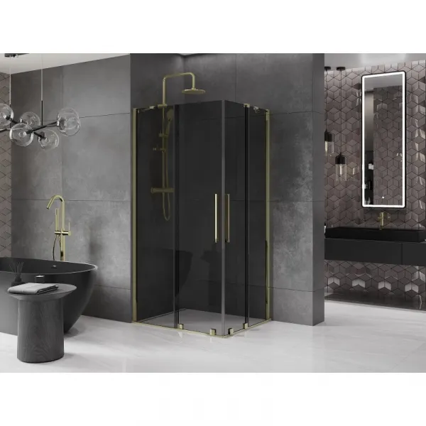 MEXEN/S - Velar Duo sprchovací kút, posuvné dvere 100 x 90, grafit, zlato 871-100-090-42-50