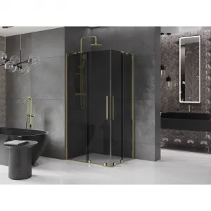 MEXEN/S - Velar Duo sprchovací kút, posuvné dvere 100 x 90, grafit, zlato 871-100-090-42-50