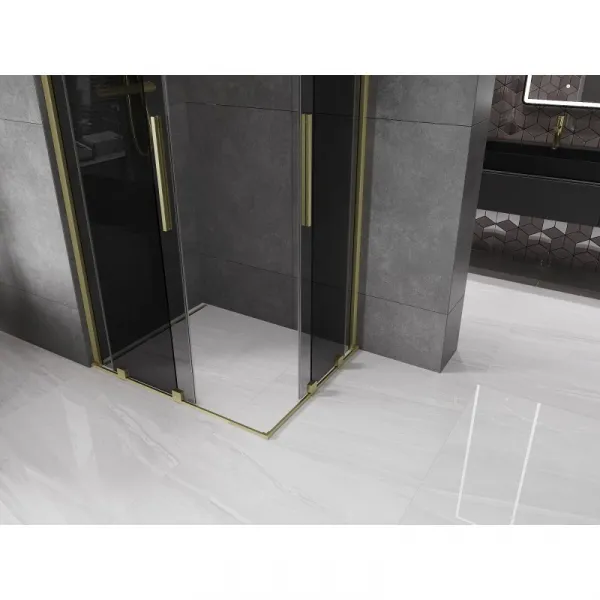 MEXEN/S - Velar Duo sprchovací kút, posuvné dvere 90 x 80, grafit, zlato kartáčovaná 871-090-080-42-55