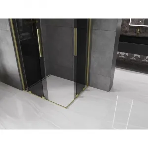 MEXEN/S - Velar Duo sprchovací kút, posuvné dvere 90 x 80, grafit, zlato kartáčovaná 871-090-080-42-55