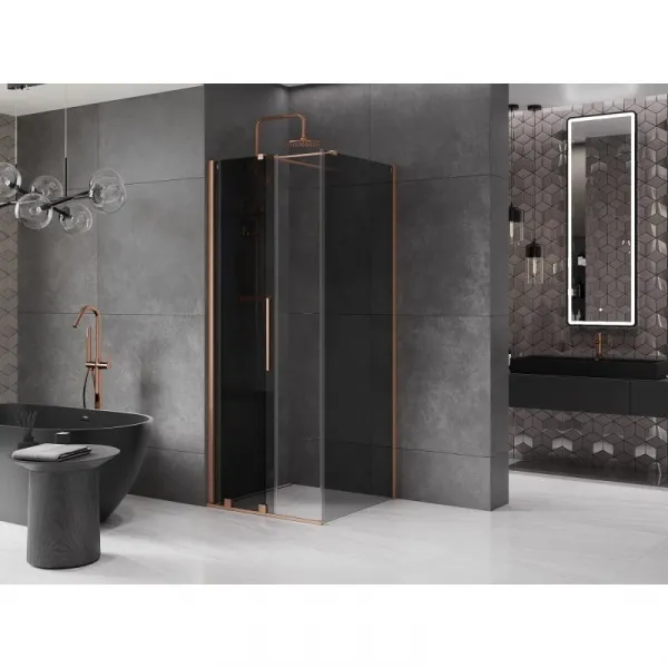 MEXEN/S - Velár sprchovací kút, posuvné dvere 90 x 90, grafit, meď kartáčovaná 871-090-090-41-65
