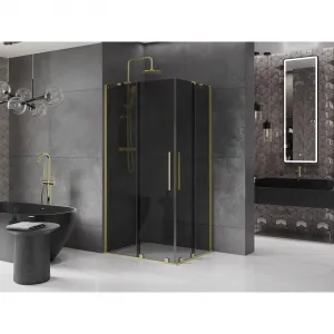 MEXEN/S - Velar Duo sprchovací kút, posuvné dvere 90 x 80, grafit, zlato kartáčovaná 871-090-080-42-55