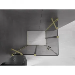 MEXEN/S - Velar Duo sprchovací kút, posuvné dvere 90 x 80, grafit, zlato kartáčovaná 871-090-080-42-55