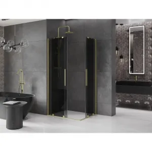 MEXEN/S - Velar Duo sprchovací kút, posuvné dvere 90 x 80, grafit, zlato kartáčovaná 871-090-080-42-55