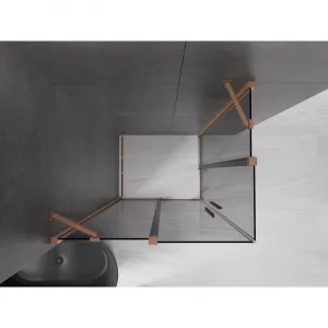 MEXEN/S - Velar Duo sprchovací kút, posuvné dvere 90 x 80, grafit, meď kartáčovaná 871-090-080-42-65