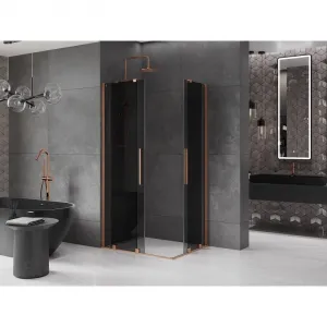 MEXEN/S - Velar Duo sprchovací kút, posuvné dvere 90 x 80, grafit, meď kartáčovaná 871-090-080-42-65