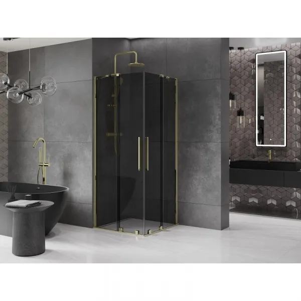 MEXEN/S - Velar Duo sprchovací kút, posuvné dvere 100 x 100, grafit, zlato 871-100-100-42-50
