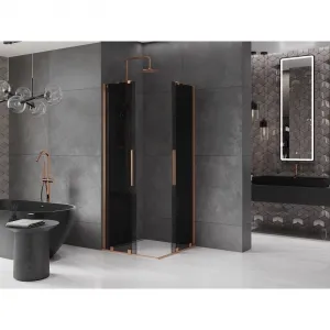 MEXEN/S - Velar Duo sprchovací kút, posuvné dvere 90 x 90, grafit, meď kartáčovaná 871-090-090-42-65