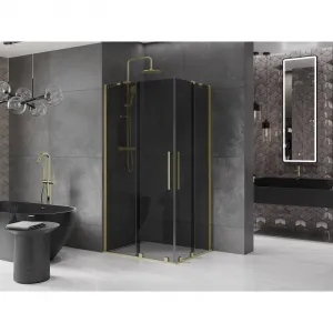 MEXEN/S - Velar Duo sprchovací kút, posuvné dvere 100 x 90, grafit, zlato kartáčovaná 871-100-090-42-55